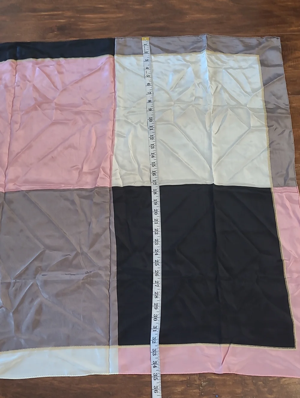 The Limited Silk  Patchwork Throw in Pink, Black, Cream and Taupe Scarf Vintage
